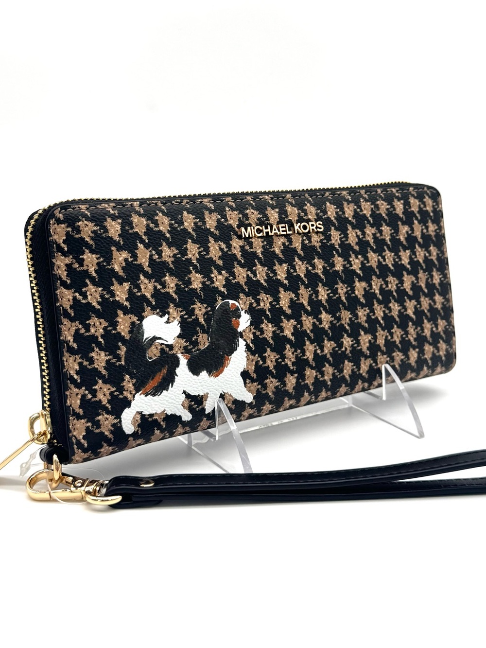 Michael Kors Large Continental Wallet Wristlet Black/Camel